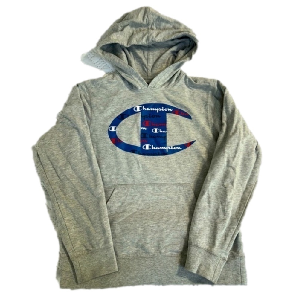 Champion Kids Youth Boy Large Grey Lightweight Large Logo Hoodie Sweatshirt